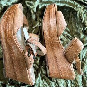 Frye Tan Leather Wedge Shoes